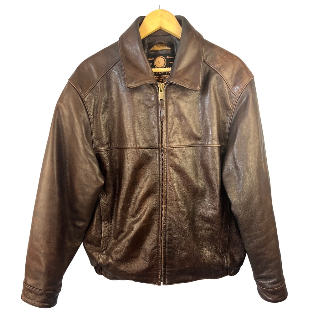 Andrew Marc New York Mens Brown Leather Bomber Coat SZL Classic